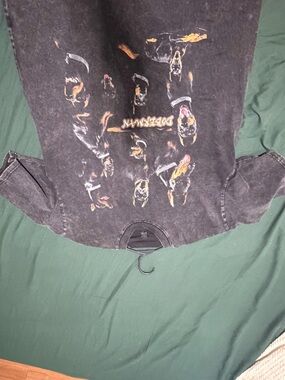 Black Graphic Tee with Small Yellow Tag